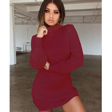Load image into Gallery viewer, Knitted Dresses Women High Neck Slim Solid Wool Mini Dresses
